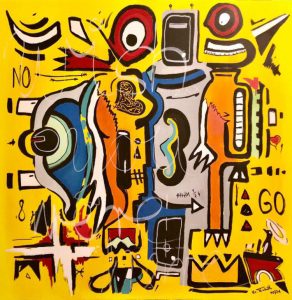 Rocket Man & Angel (2011) – Acryl auf Leinwand – 100 x 100 cm